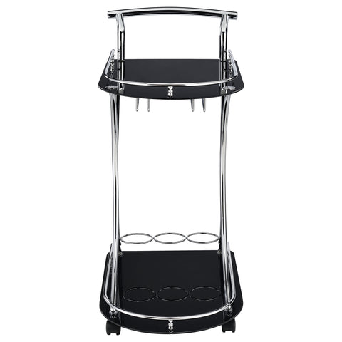 Kawke 2-tier Glass Shelf Metal Bar Cart Black and ChromeBlack