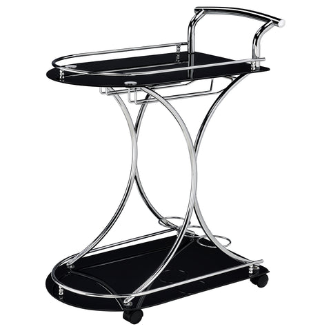 Kawke 2-tier Glass Shelf Metal Bar Cart Black and ChromeBlack