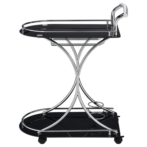 Kawke 2-tier Glass Shelf Metal Bar Cart Black and ChromeBlack