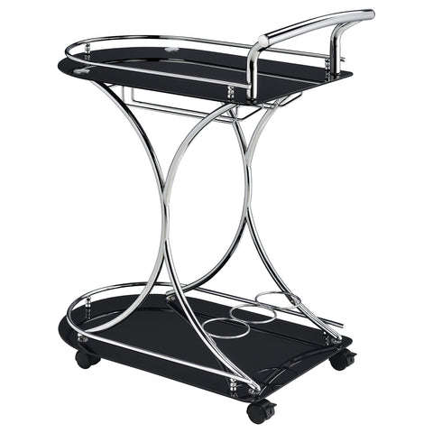 Kawke 2-tier Glass Shelf Metal Bar Cart Black and ChromeBlack