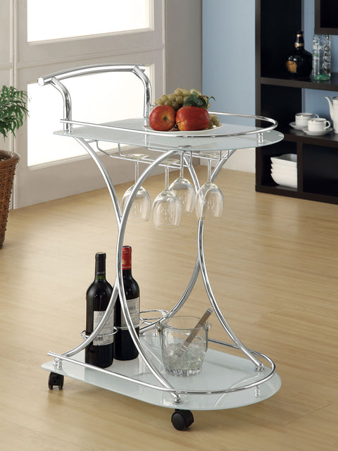 Kawke 2-tier Glass Shelf Metal Bar Cart White and ChromeWhite