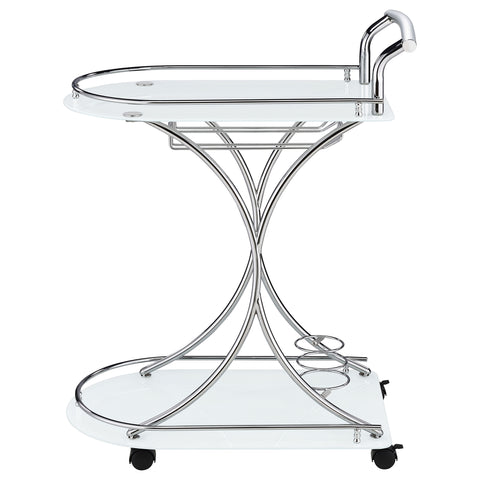 Kawke 2-tier Glass Shelf Metal Bar Cart White and ChromeWhite