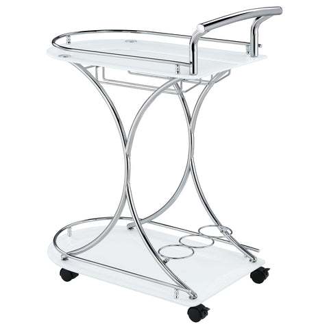 Kawke 2-tier Glass Shelf Metal Bar Cart White and ChromeWhite