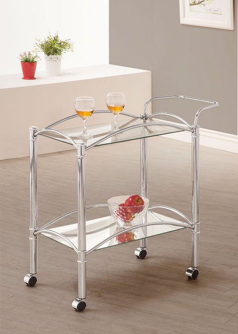 Ramsey 2-tier Rectangular Glass Shelf Metal Bar Cart ChromeChrome