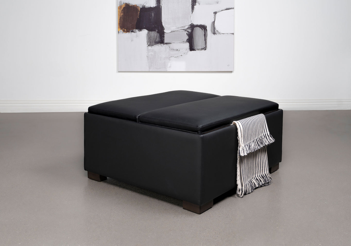 tomkins upholstered storage ottoman with tray blackblack