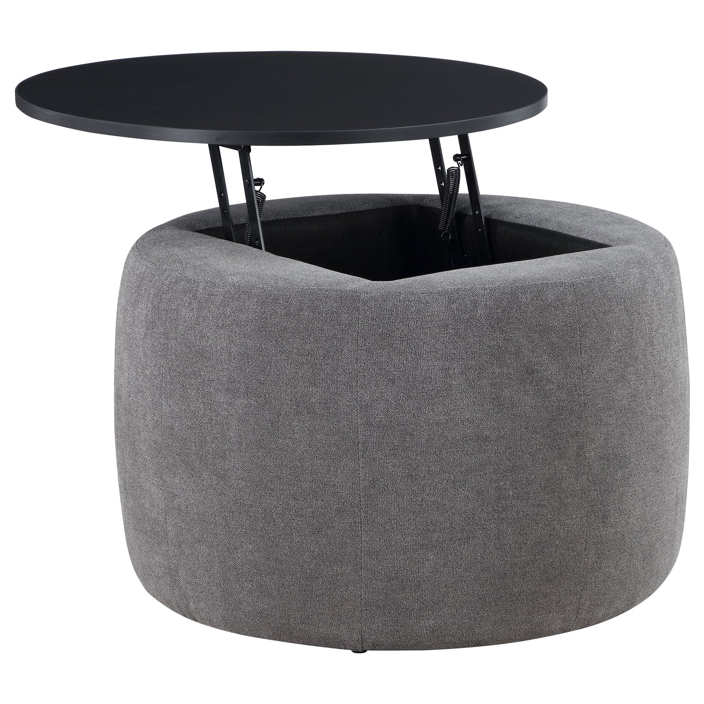 sasha round upholstered lift top storage ottoman greygrey