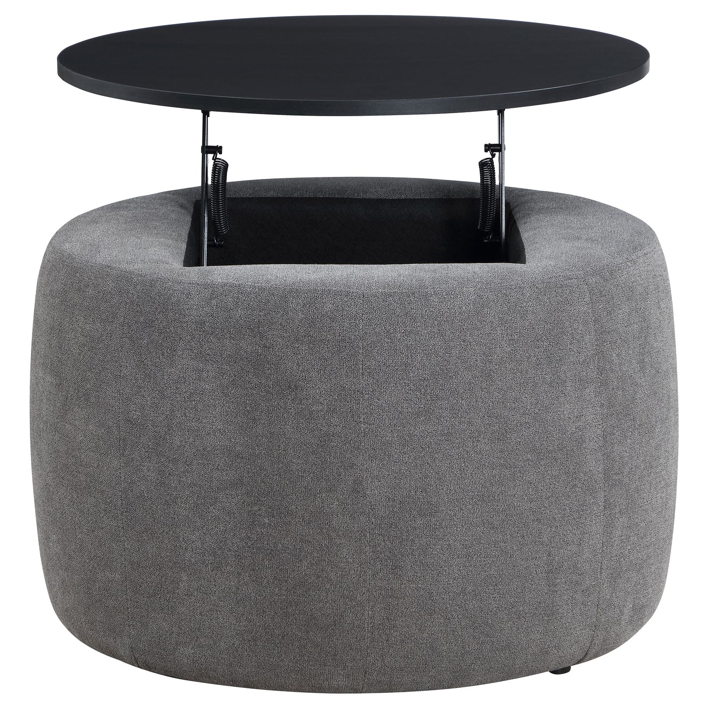 sasha round upholstered lift top storage ottoman greygrey