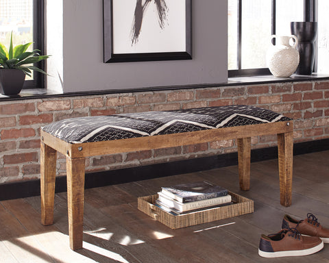 Cayden Fabric Upholstered Accent Bench Black and NaturalRustic Brown