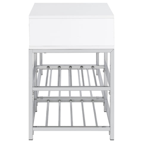 Atwood 1-Drawer Shoe Storage Entryway Bench White High Gloss and Chrome
