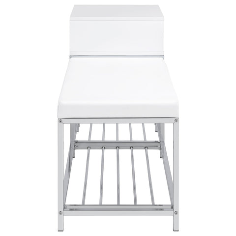 Atwood 1-Drawer Shoe Storage Entryway Bench White High Gloss and Chrome