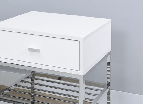 Atwood 1-Drawer Shoe Storage Entryway Bench White High Gloss and Chrome