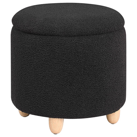 Bleker Faux Sheepskin Upholstered Round Storage Ottoman BlackBlack