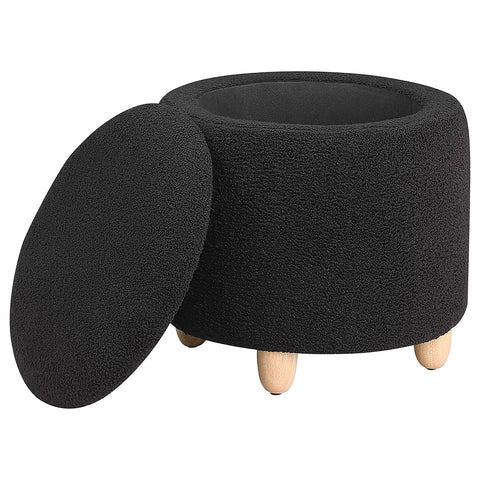 Bleker Faux Sheepskin Upholstered Round Storage Ottoman BlackBlack