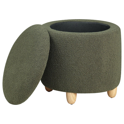 Bleker Faux Sheepskin Upholstered Round Storage Ottoman GreenGreen