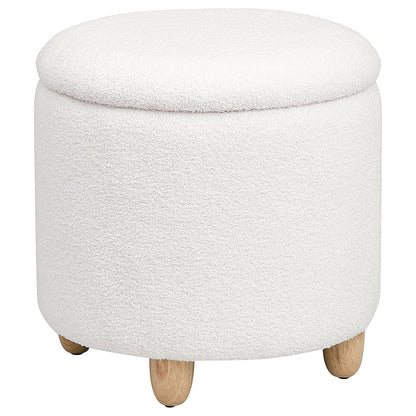 Bleker Faux Sheepskin Upholstered Round Storage Ottoman IvoryWhite