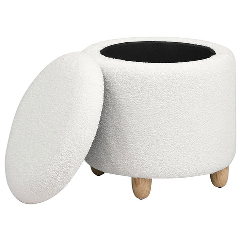 Bleker Faux Sheepskin Upholstered Round Storage Ottoman IvoryWhite