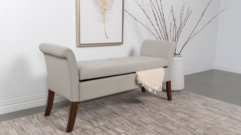 Louise Velvet Upholstered Rolled Arm Storage Bench BeigeBeige