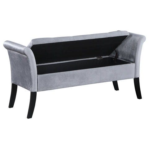 Louise Velvet Upholstered Rolled Arm Storage Bench SilverSilver