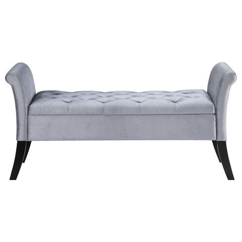 Louise Velvet Upholstered Rolled Arm Storage Bench SilverSilver