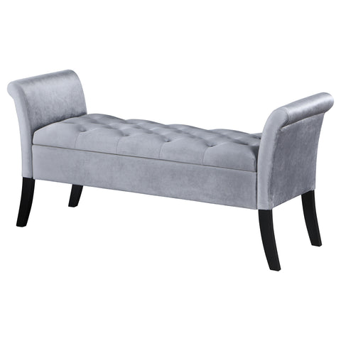 Louise Velvet Upholstered Rolled Arm Storage Bench SilverSilver