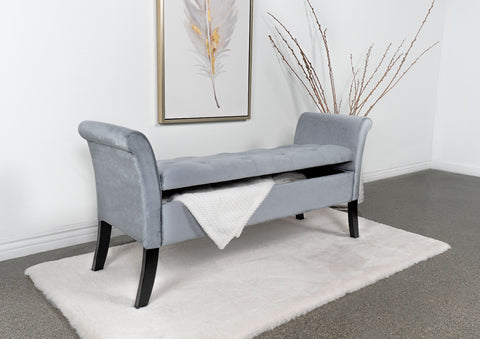 Louise Velvet Upholstered Rolled Arm Storage Bench SilverSilver