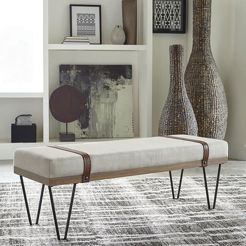 Elora Fabric Upholstered Accent Bench BeigeBeige