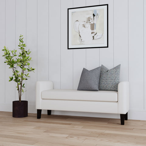 Edie Fabric Upholstered Accent Bench with Armrests VanillaVanilla