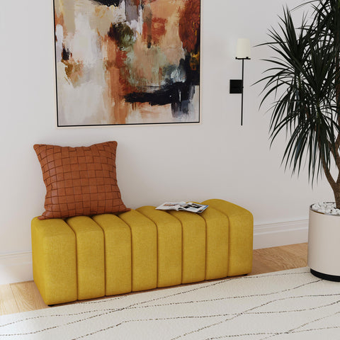 Latifa Fabric Upholstered Tufted Accent Bench Mustard YellowMustard Yellow