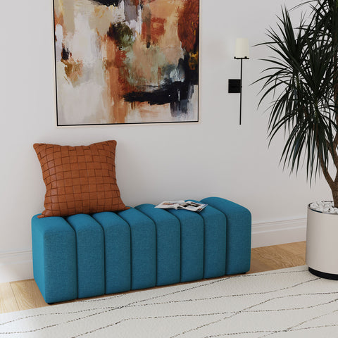 Latifa Fabric Upholstered Tufted Accent Bench Peacock BluePeacock Blue
