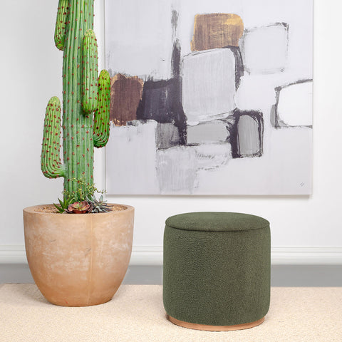 Christine Faux Sheepskin Upholstered Round Ottoman GreenGreen