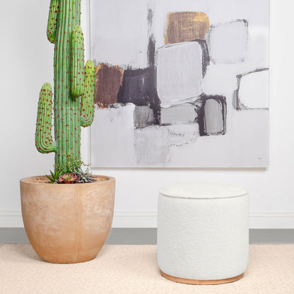 Christine Faux Sheepskin Upholstered Round Ottoman IvoryIvory