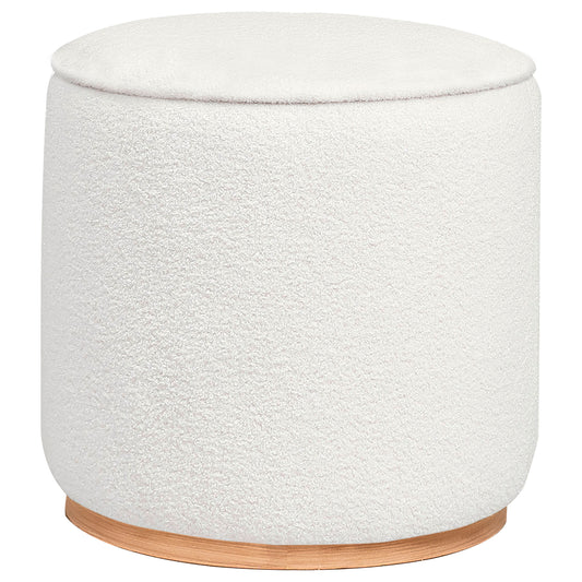 Christine Faux Sheepskin Upholstered Round Ottoman IvoryIvory