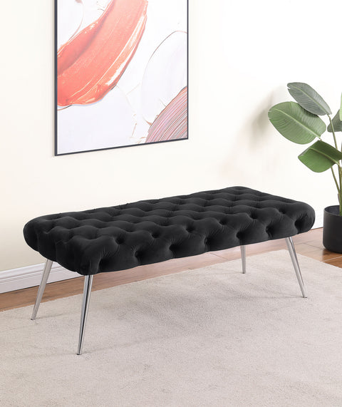 Cortez Upholstered Tufted Bench Stainless Steel Legs Black
