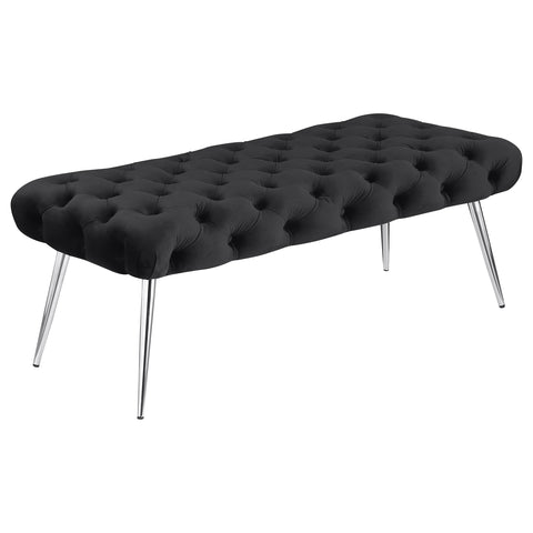 Cortez Upholstered Tufted Bench Stainless Steel Legs Black