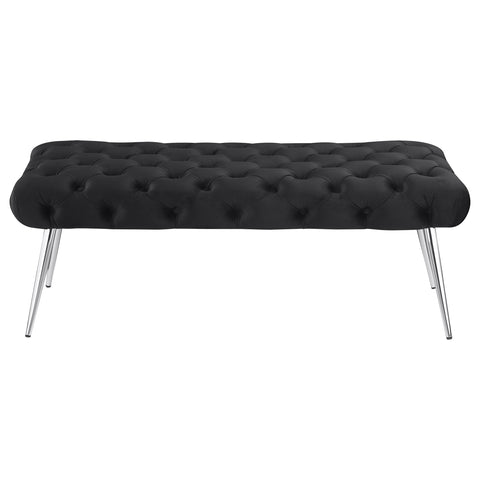 Cortez Upholstered Tufted Bench Stainless Steel Legs Black