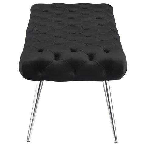 Cortez Upholstered Tufted Bench Stainless Steel Legs Black