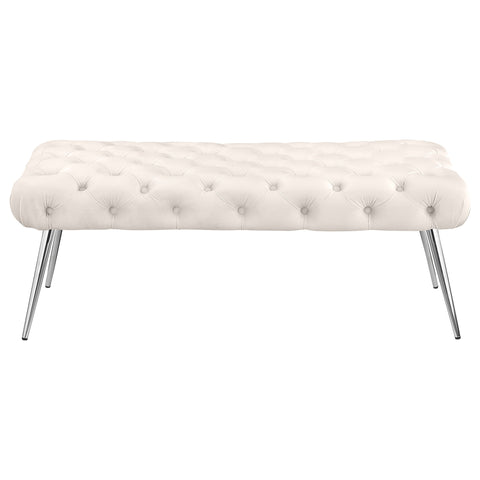 Cortez Upholstered Tufted Bench Stainless Steel Legs Ivory