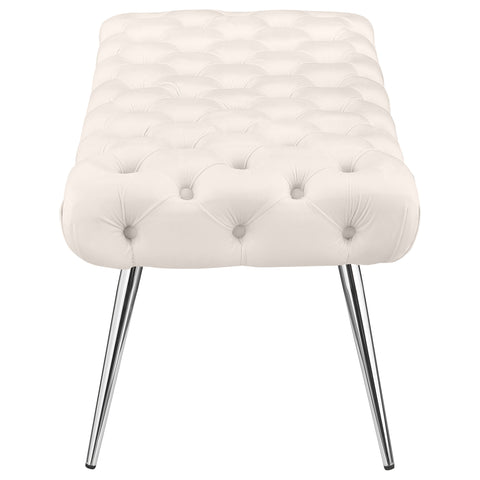 Cortez Upholstered Tufted Bench Stainless Steel Legs Ivory