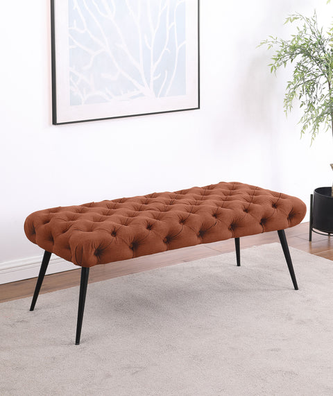 Cortez Upholstered Tufted Bench Metal Legs Rust