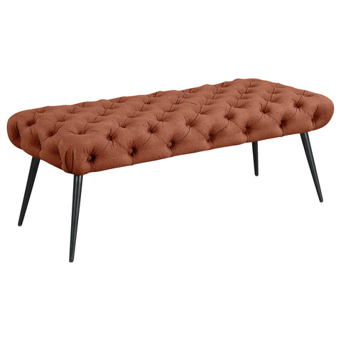 Cortez Upholstered Tufted Bench Metal Legs Rust