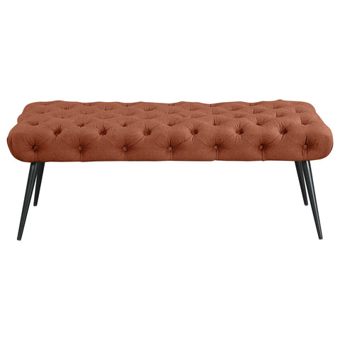 Cortez Upholstered Tufted Bench Metal Legs Rust