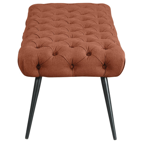Cortez Upholstered Tufted Bench Metal Legs Rust