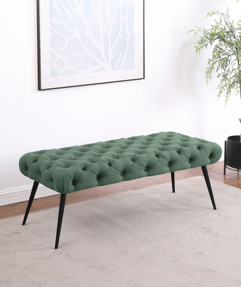 Cortez Upholstered Tufted Bench Metal Legs Teal