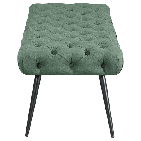 Cortez Upholstered Tufted Bench Metal Legs Teal