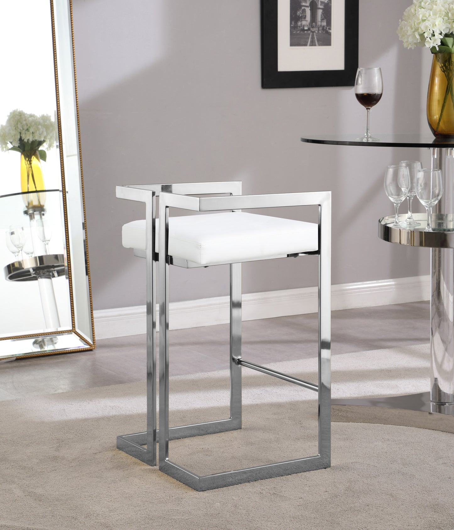 alma white faux leather stool c