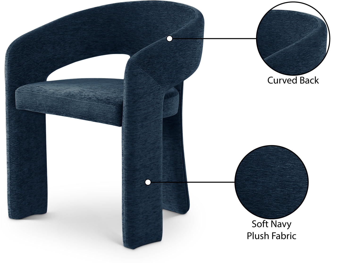 burl navy plush fabric dining chair c