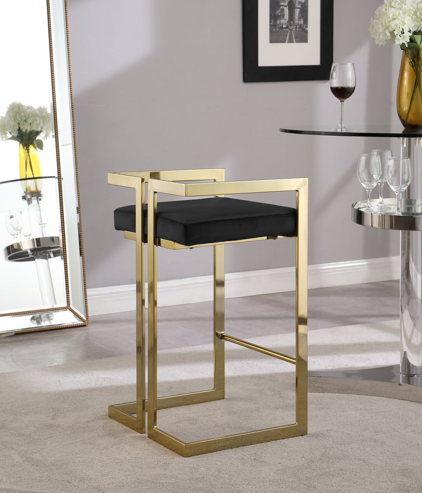 alma black velvet stool c