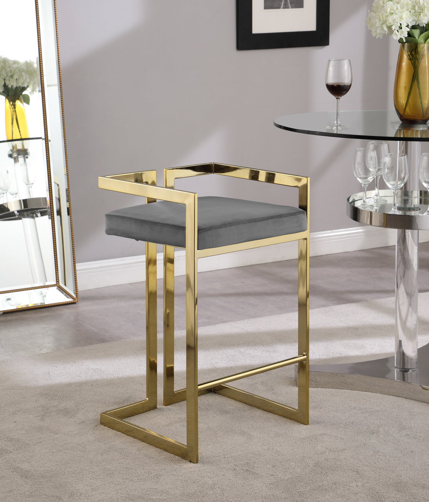 alma grey velvet stool c