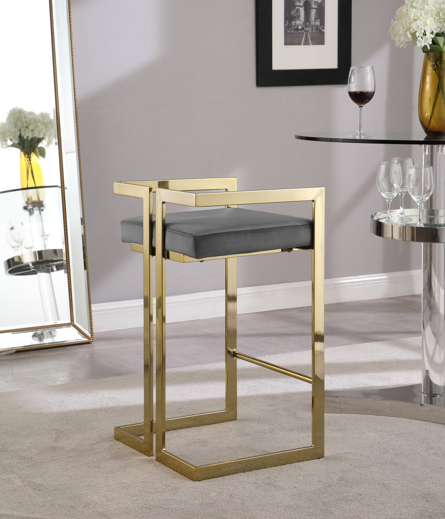 alma grey velvet stool c