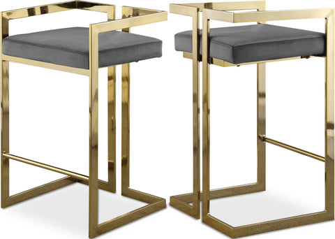 Sage Grey Velvet Upholstered Counter Stool, 2-Piece (Style 2)